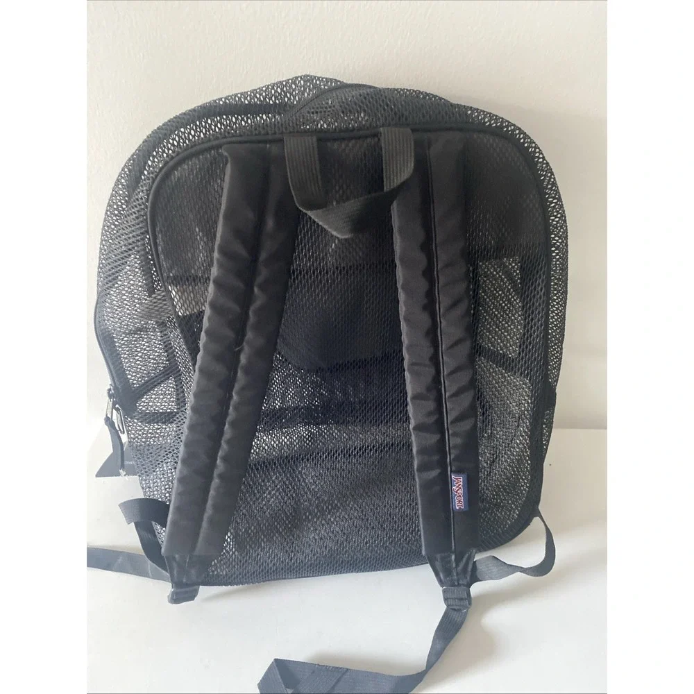 Jansport Mesh Backpack Black See Through Bookbag Hiking Travel Sport